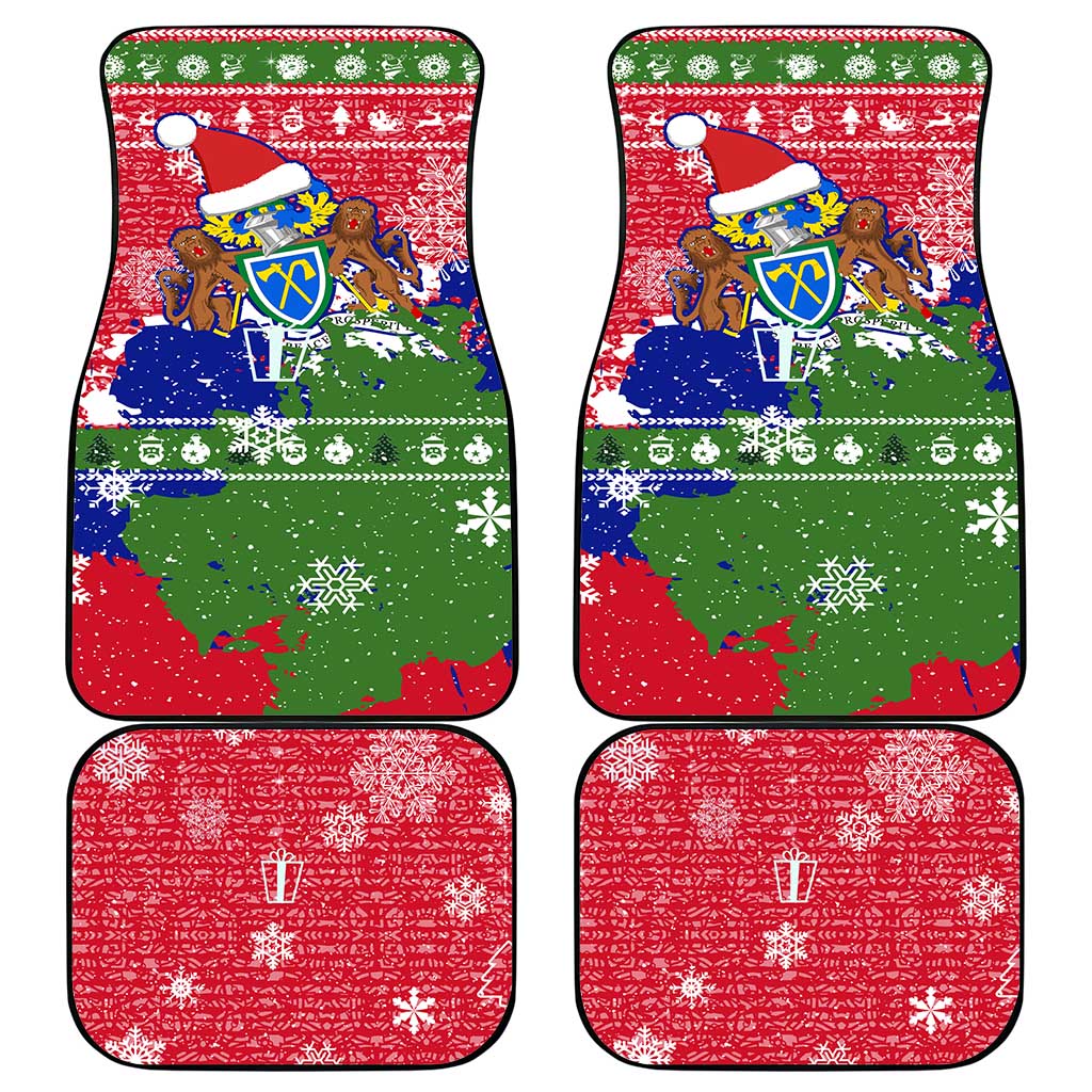 Gambia Christmas Car Mats with Santa Hippo National Coat of Arms Snowflakes and Festive Holiday - Wonder Print Shop