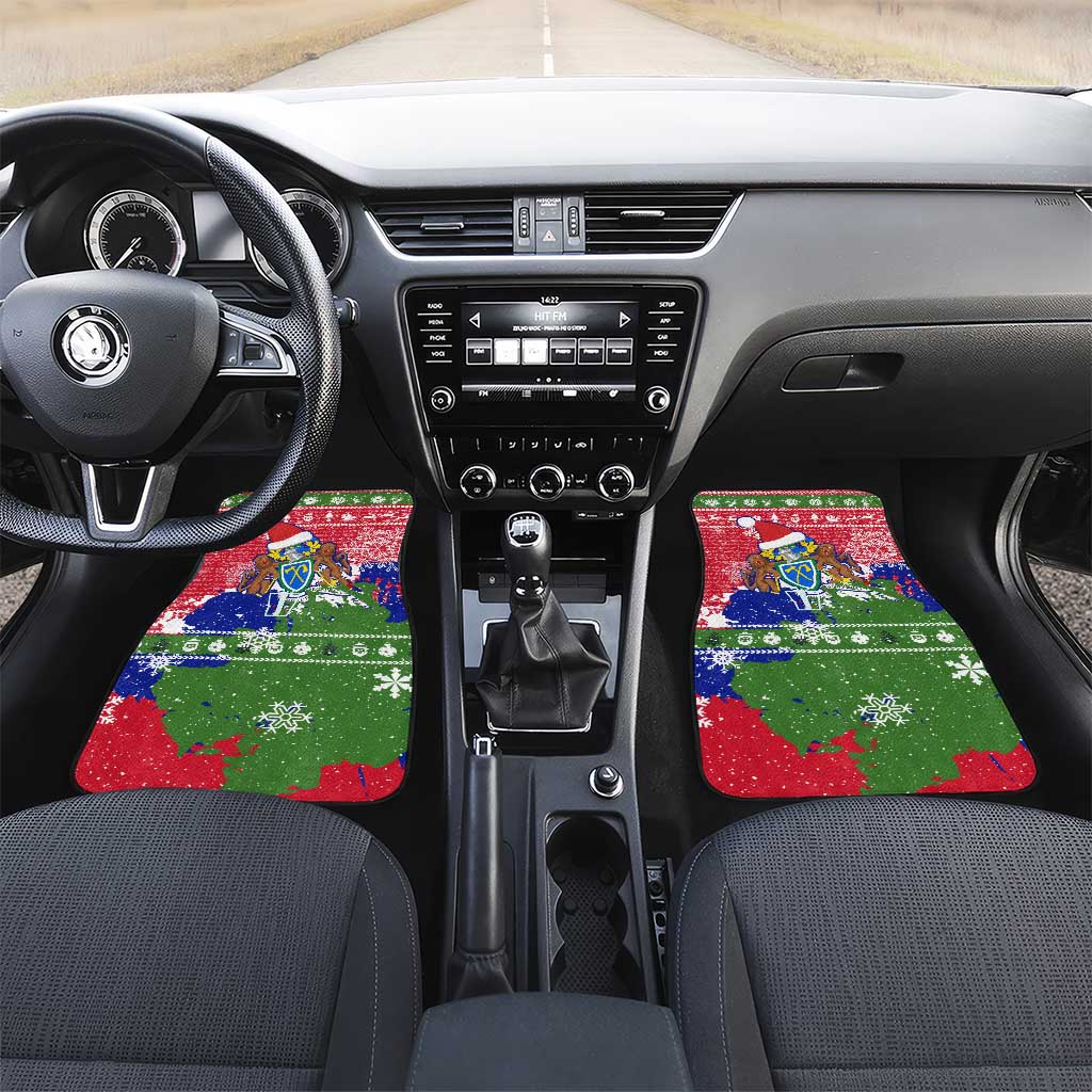 Gambia Christmas Car Mats with Santa Hippo National Coat of Arms Snowflakes and Festive Holiday - Wonder Print Shop