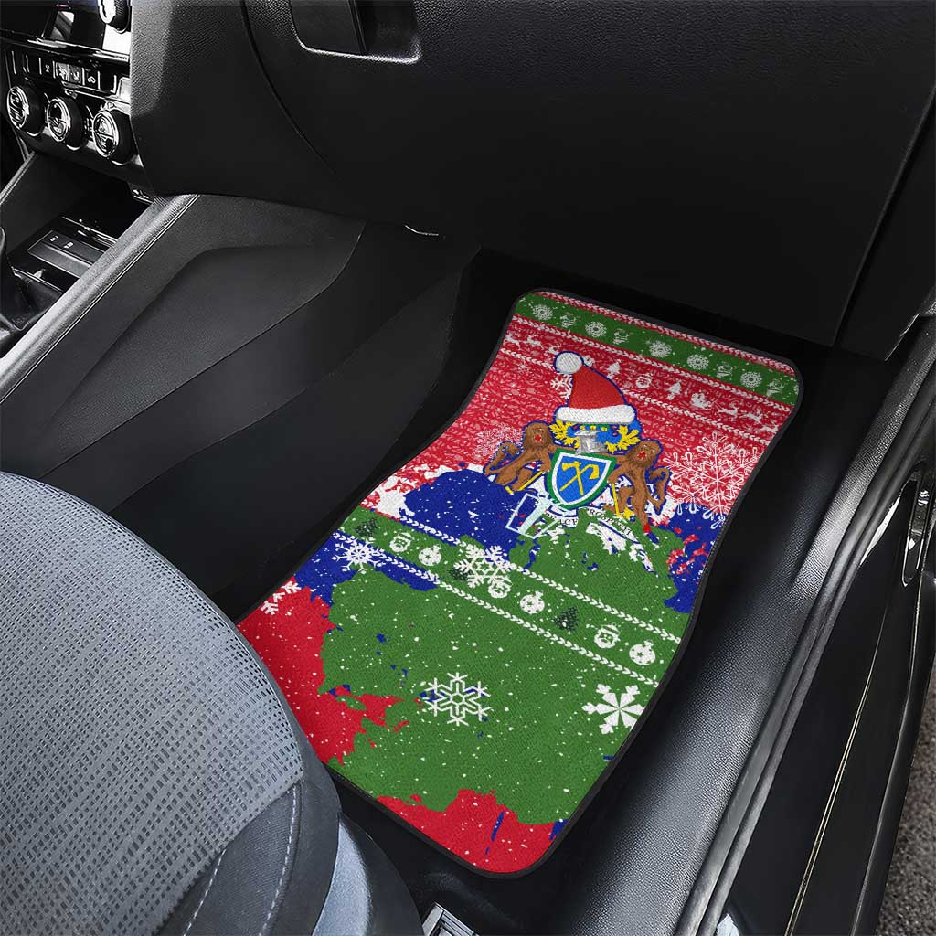 Gambia Christmas Car Mats with Santa Hippo National Coat of Arms Snowflakes and Festive Holiday - Wonder Print Shop