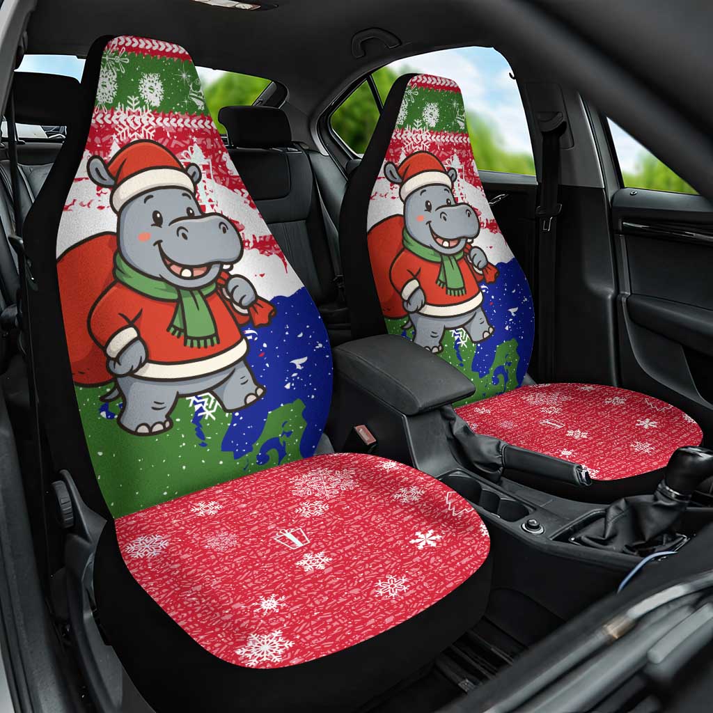 Gambia Christmas Car Seat Cover with Santa Hippo National Coat of Arms Snowflakes and Festive Holiday - Wonder Print Shop