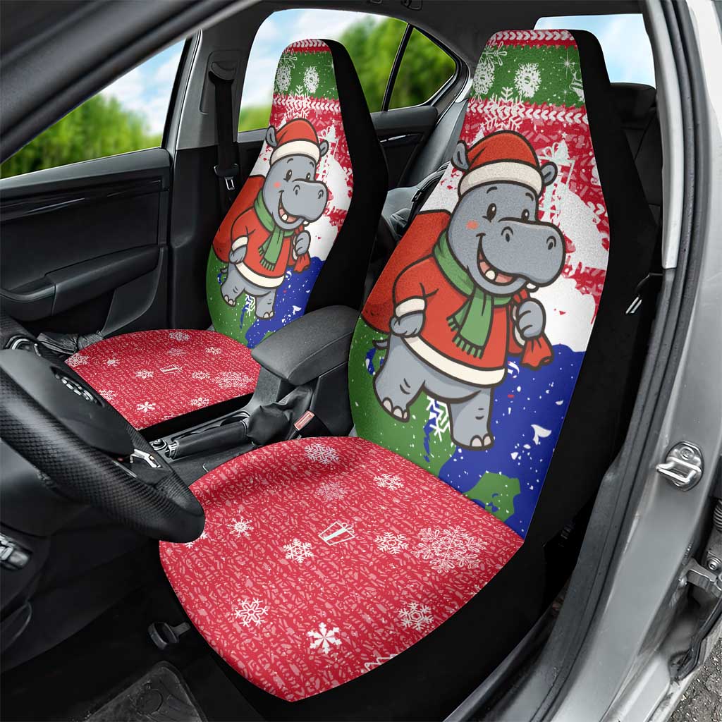 Gambia Christmas Car Seat Cover with Santa Hippo National Coat of Arms Snowflakes and Festive Holiday - Wonder Print Shop