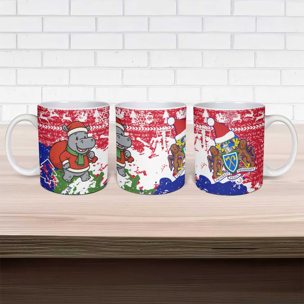Gambia Christmas Ceramic Mug with Santa Hippo National Coat of Arms Snowflakes and Festive Holiday - Wonder Print Shop