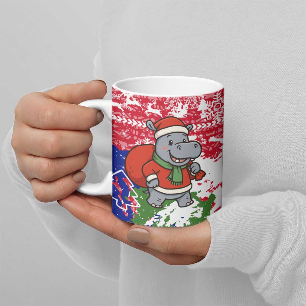 Gambia Christmas Ceramic Mug with Santa Hippo National Coat of Arms Snowflakes and Festive Holiday - Wonder Print Shop