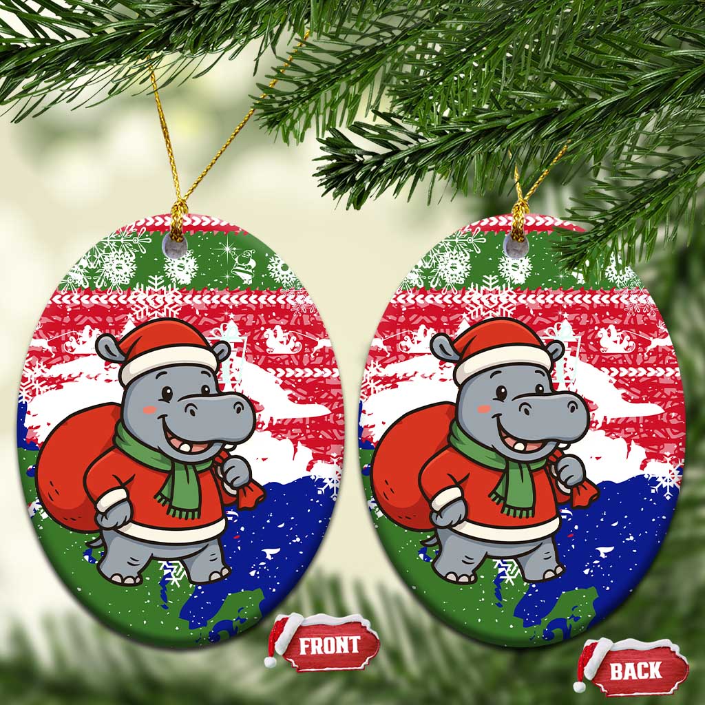 Gambia Christmas Ceramic Ornament with Santa Hippo National Coat of Arms Snowflakes and Festive Holiday - Wonder Print Shop
