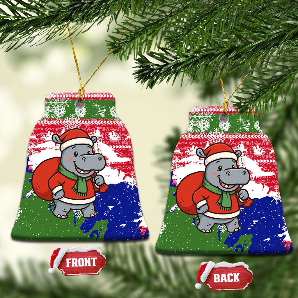 Gambia Christmas Ceramic Ornament with Santa Hippo National Coat of Arms Snowflakes and Festive Holiday - Wonder Print Shop
