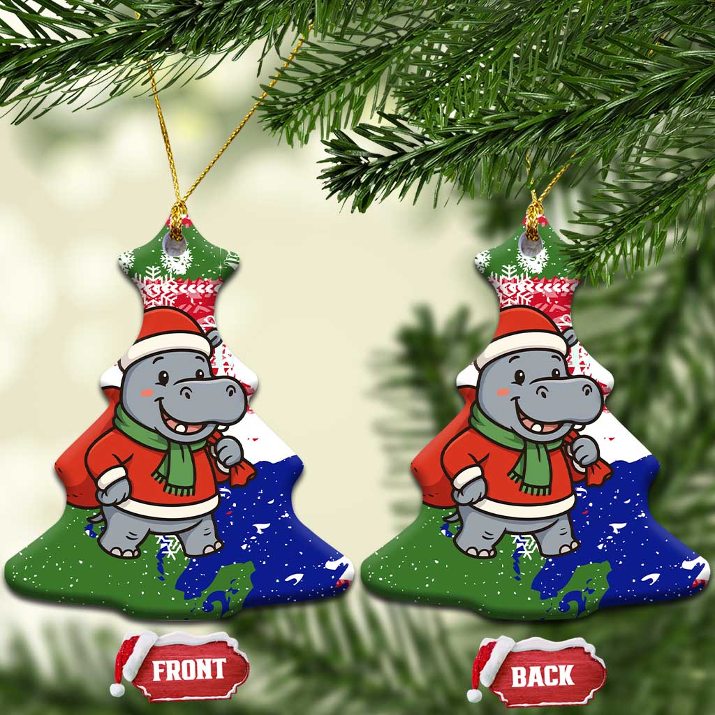 Gambia Christmas Ceramic Ornament with Santa Hippo National Coat of Arms Snowflakes and Festive Holiday - Wonder Print Shop