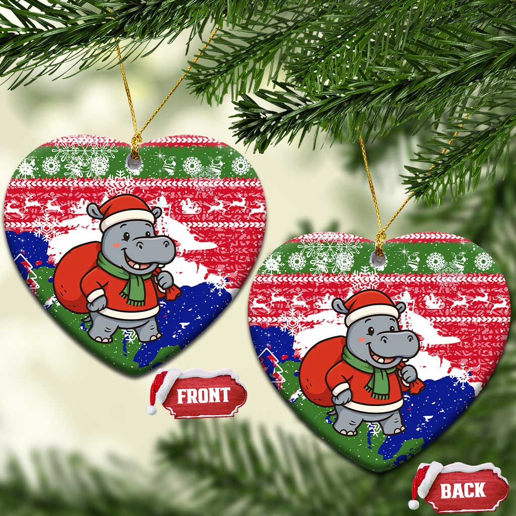 Gambia Christmas Ceramic Ornament with Santa Hippo National Coat of Arms Snowflakes and Festive Holiday - Wonder Print Shop