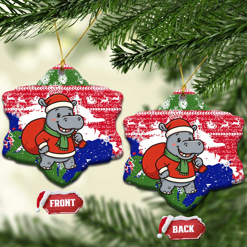 Gambia Christmas Ceramic Ornament with Santa Hippo National Coat of Arms Snowflakes and Festive Holiday - Wonder Print Shop