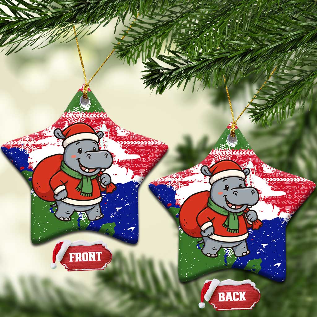 Gambia Christmas Ceramic Ornament with Santa Hippo National Coat of Arms Snowflakes and Festive Holiday - Wonder Print Shop