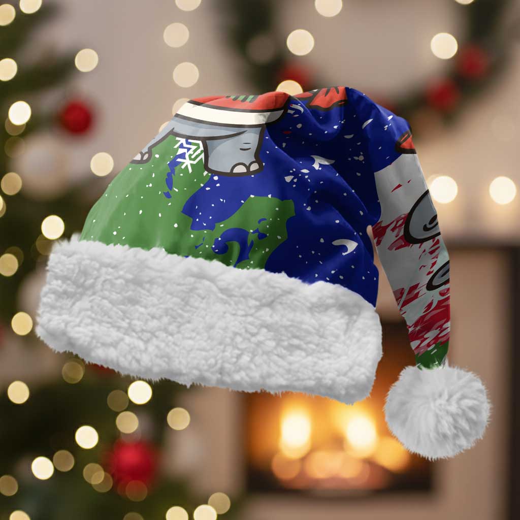 Gambia Christmas Santa Hat with Santa Hippo National Coat of Arms Snowflakes and Festive Holiday - Wonder Print Shop