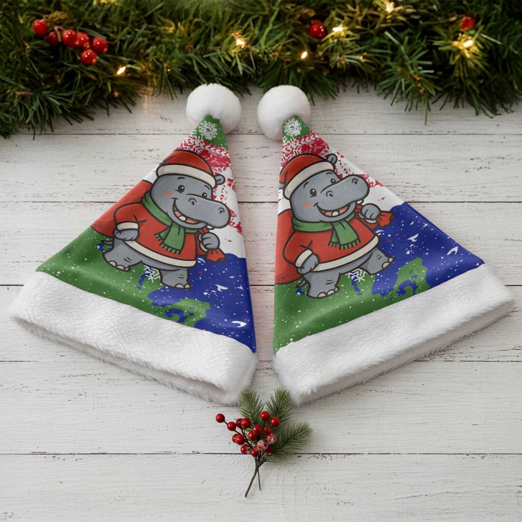 Gambia Christmas Santa Hat with Santa Hippo National Coat of Arms Snowflakes and Festive Holiday - Wonder Print Shop