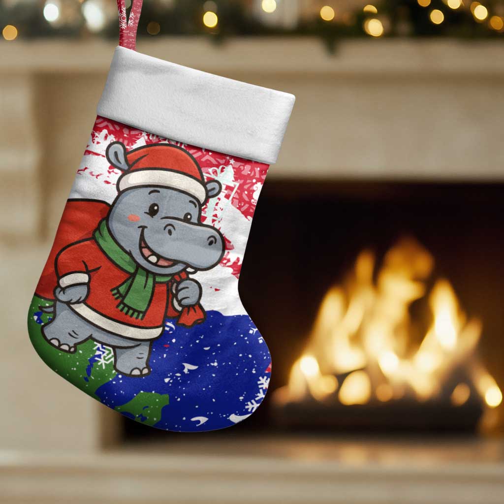 Gambia Christmas Stocking with Santa Hippo National Coat of Arms Snowflakes and Festive Holiday - Wonder Print Shop