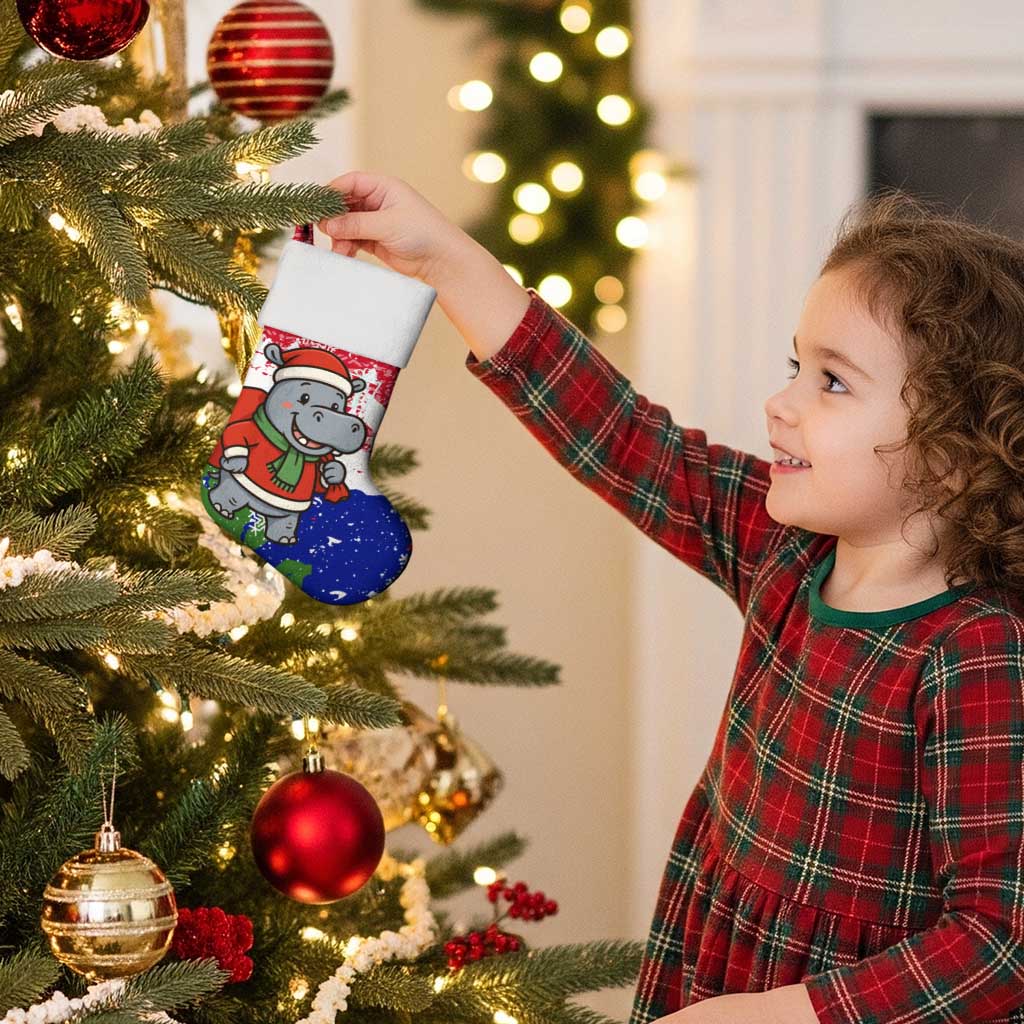 Gambia Christmas Stocking with Santa Hippo National Coat of Arms Snowflakes and Festive Holiday - Wonder Print Shop