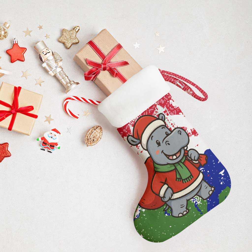 Gambia Christmas Stocking with Santa Hippo National Coat of Arms Snowflakes and Festive Holiday - Wonder Print Shop