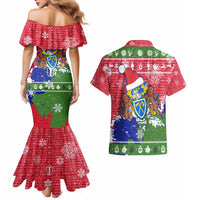 Gambia Christmas Couples Matching Mermaid Dress and Hawaiian Shirt with Santa Hippo National Coat of Arms Snowflakes and Festive Holiday - Wonder Print Shop