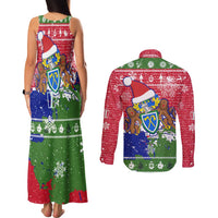 Gambia Christmas Couples Matching Tank Maxi Dress and Long Sleeve Button Shirt with Santa Hippo National Coat of Arms Snowflakes and Festive Holiday - Wonder Print Shop