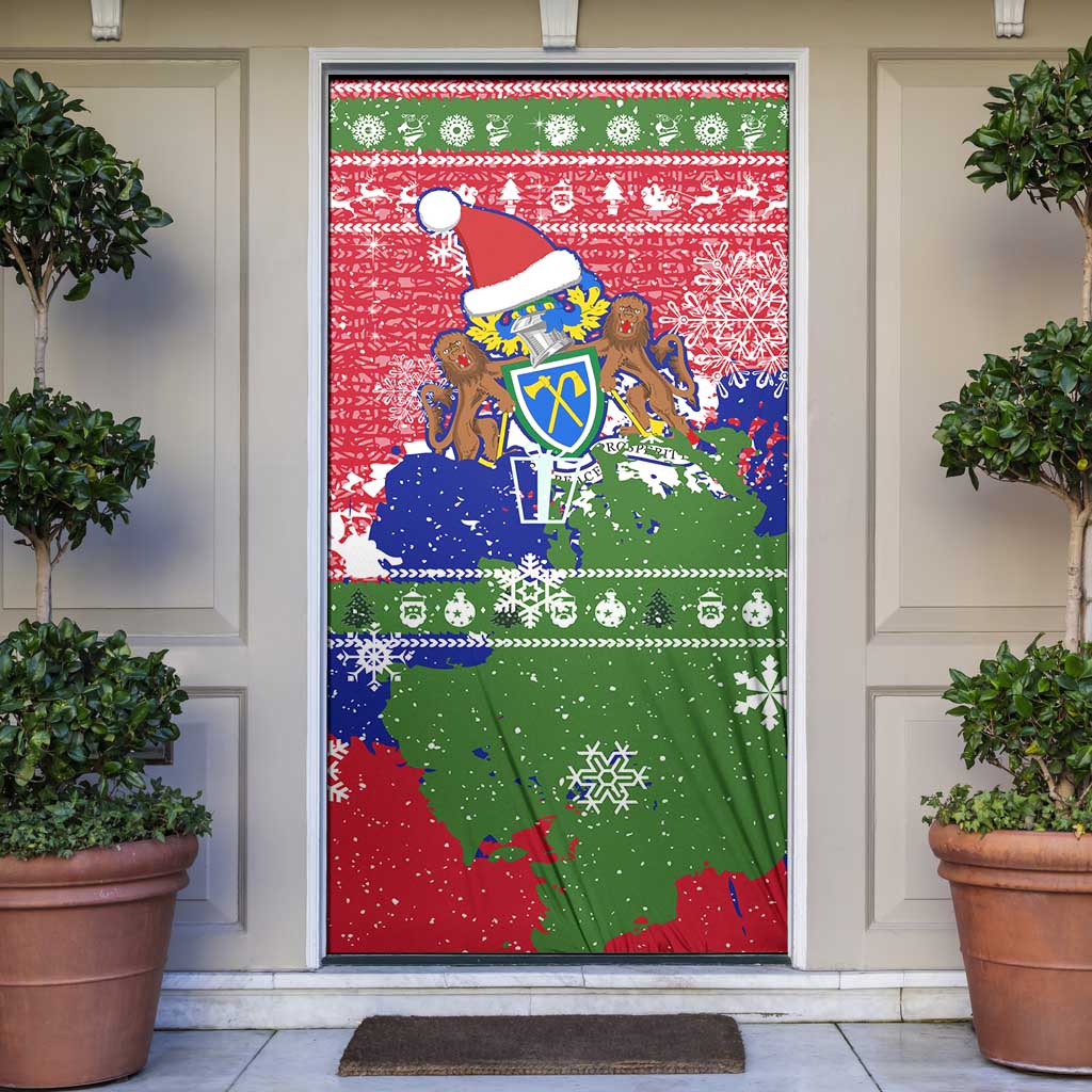 Gambia Christmas Door Cover with Santa Hippo National Coat of Arms Snowflakes and Festive Holiday - Wonder Print Shop
