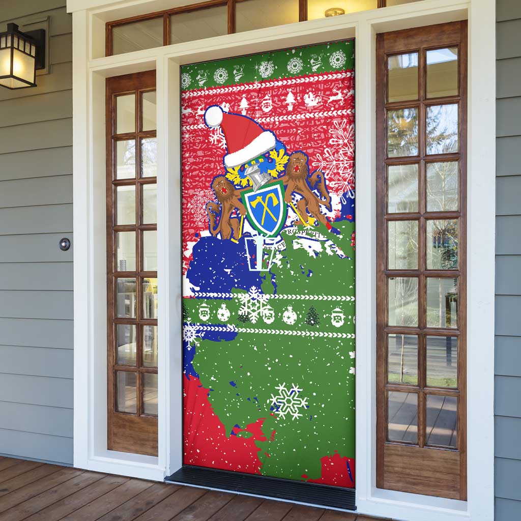 Gambia Christmas Door Cover with Santa Hippo National Coat of Arms Snowflakes and Festive Holiday - Wonder Print Shop