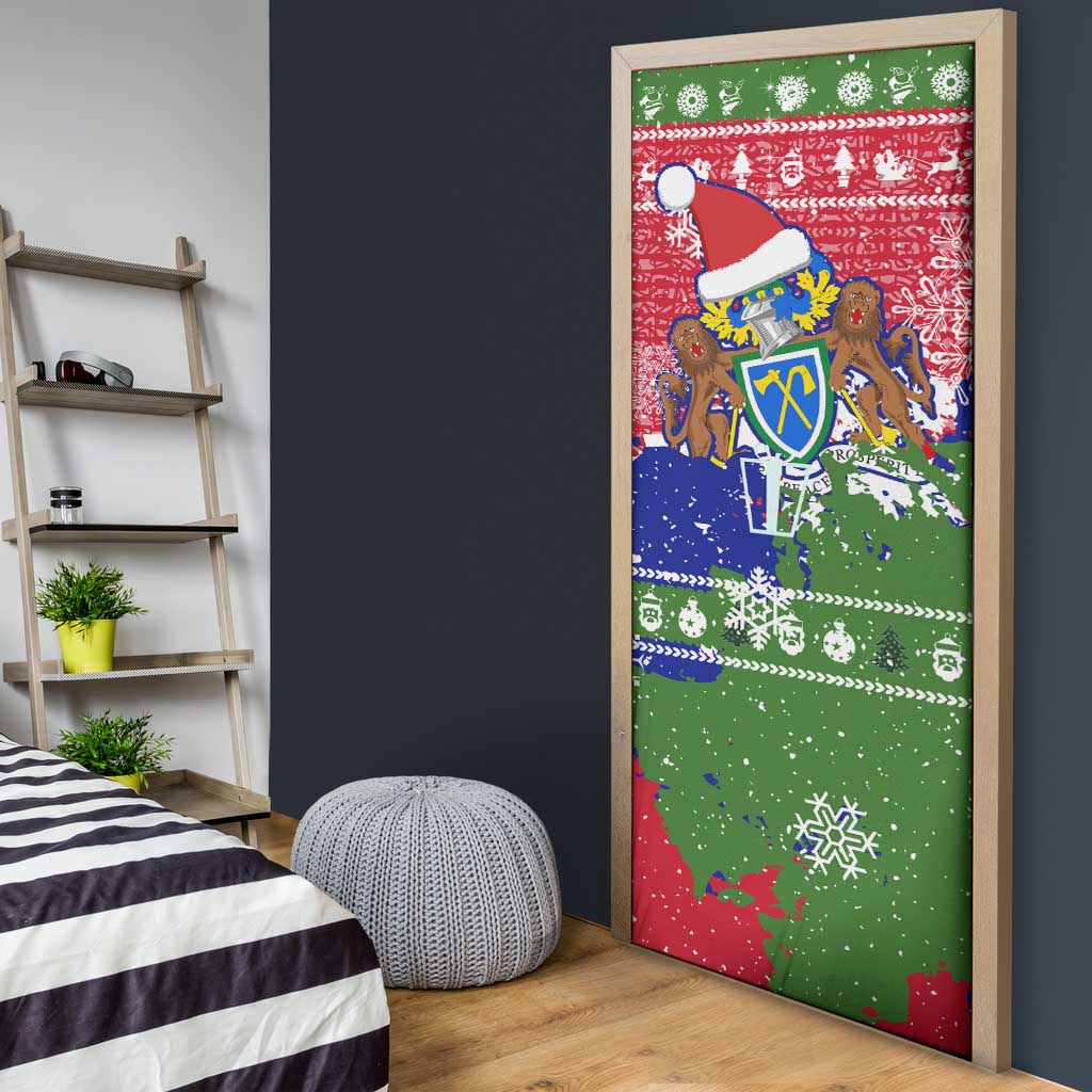 Gambia Christmas Door Cover with Santa Hippo National Coat of Arms Snowflakes and Festive Holiday - Wonder Print Shop