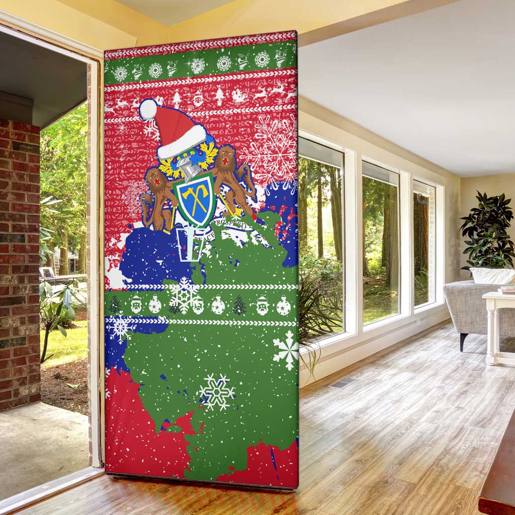 Gambia Christmas Door Cover with Santa Hippo National Coat of Arms Snowflakes and Festive Holiday - Wonder Print Shop