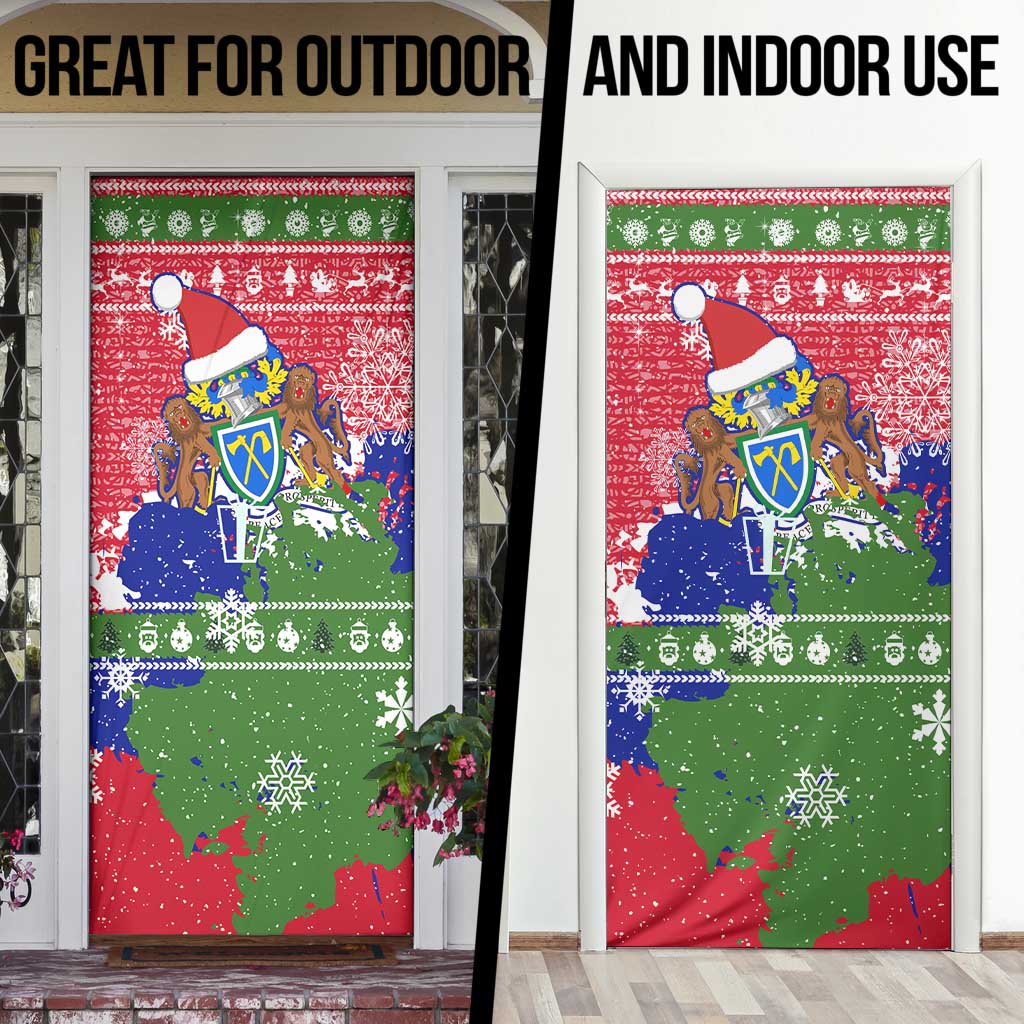 Gambia Christmas Door Cover with Santa Hippo National Coat of Arms Snowflakes and Festive Holiday - Wonder Print Shop