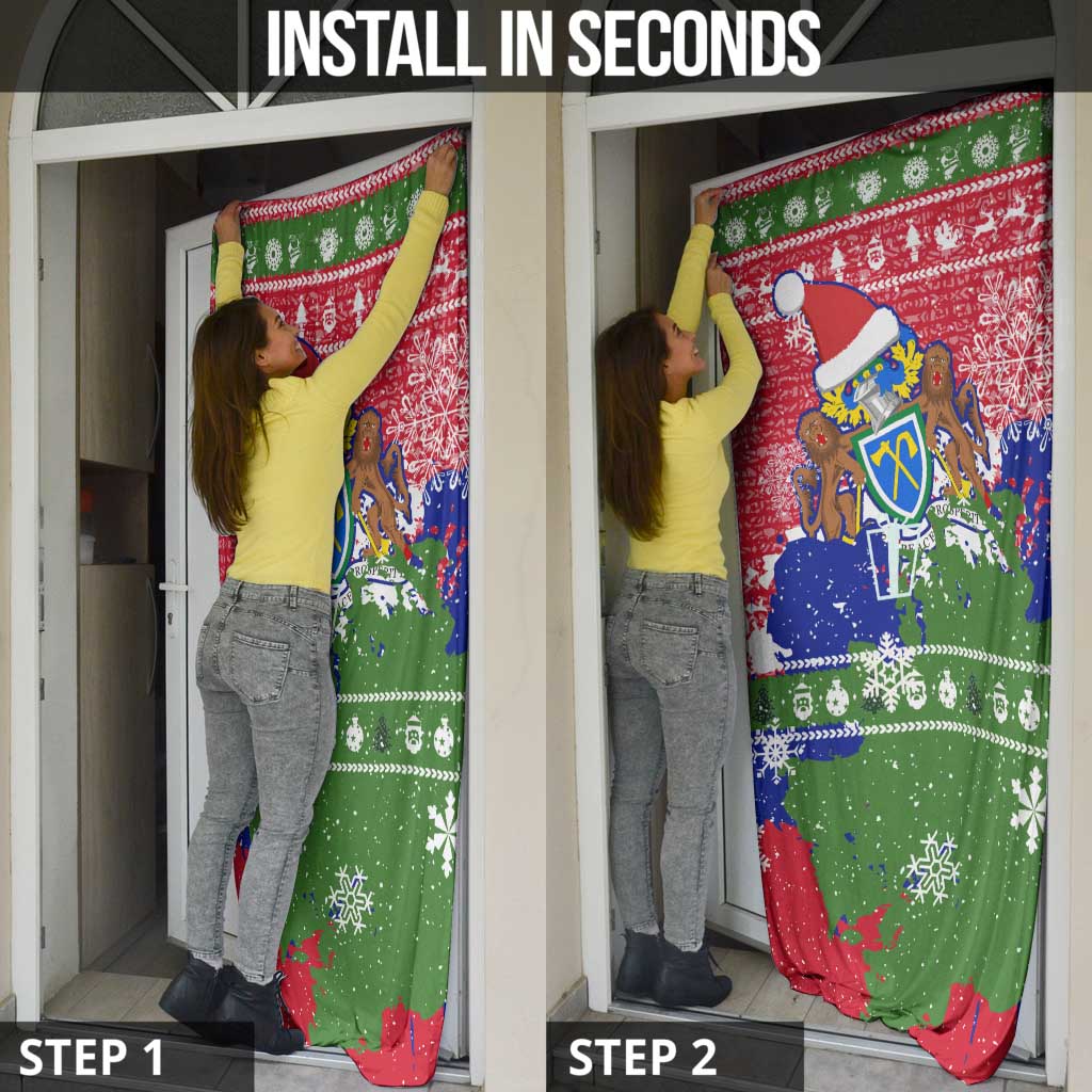 Gambia Christmas Door Cover with Santa Hippo National Coat of Arms Snowflakes and Festive Holiday - Wonder Print Shop