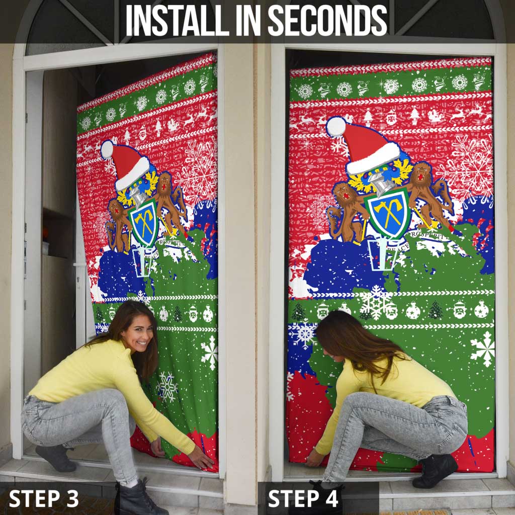 Gambia Christmas Door Cover with Santa Hippo National Coat of Arms Snowflakes and Festive Holiday - Wonder Print Shop