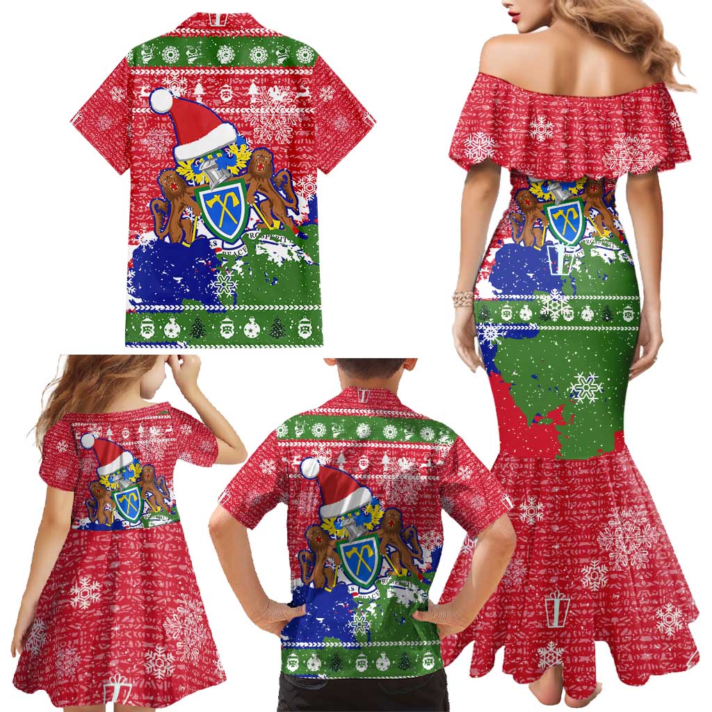 Gambia Christmas Family Matching Mermaid Dress and Hawaiian Shirt with Santa Hippo National Coat of Arms Snowflakes and Festive Holiday - Wonder Print Shop
