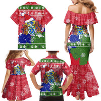 Gambia Christmas Family Matching Mermaid Dress and Hawaiian Shirt with Santa Hippo National Coat of Arms Snowflakes and Festive Holiday - Wonder Print Shop