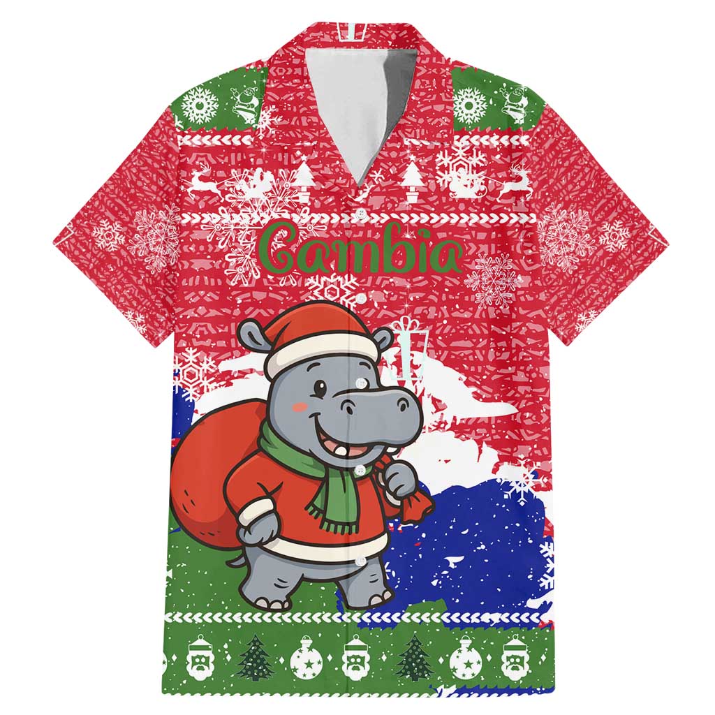 Gambia Christmas Family Matching Mermaid Dress and Hawaiian Shirt with Santa Hippo National Coat of Arms Snowflakes and Festive Holiday - Wonder Print Shop