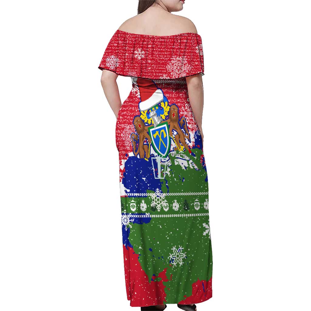 Gambia Christmas Family Matching Off Shoulder Maxi Dress and Hawaiian Shirt with Santa Hippo National Coat of Arms Snowflakes and Festive Holiday - Wonder Print Shop