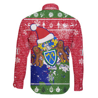 Gambia Christmas Family Matching Off Shoulder Short Dress and Hawaiian Shirt with Santa Hippo National Coat of Arms Snowflakes and Festive Holiday - Wonder Print Shop
