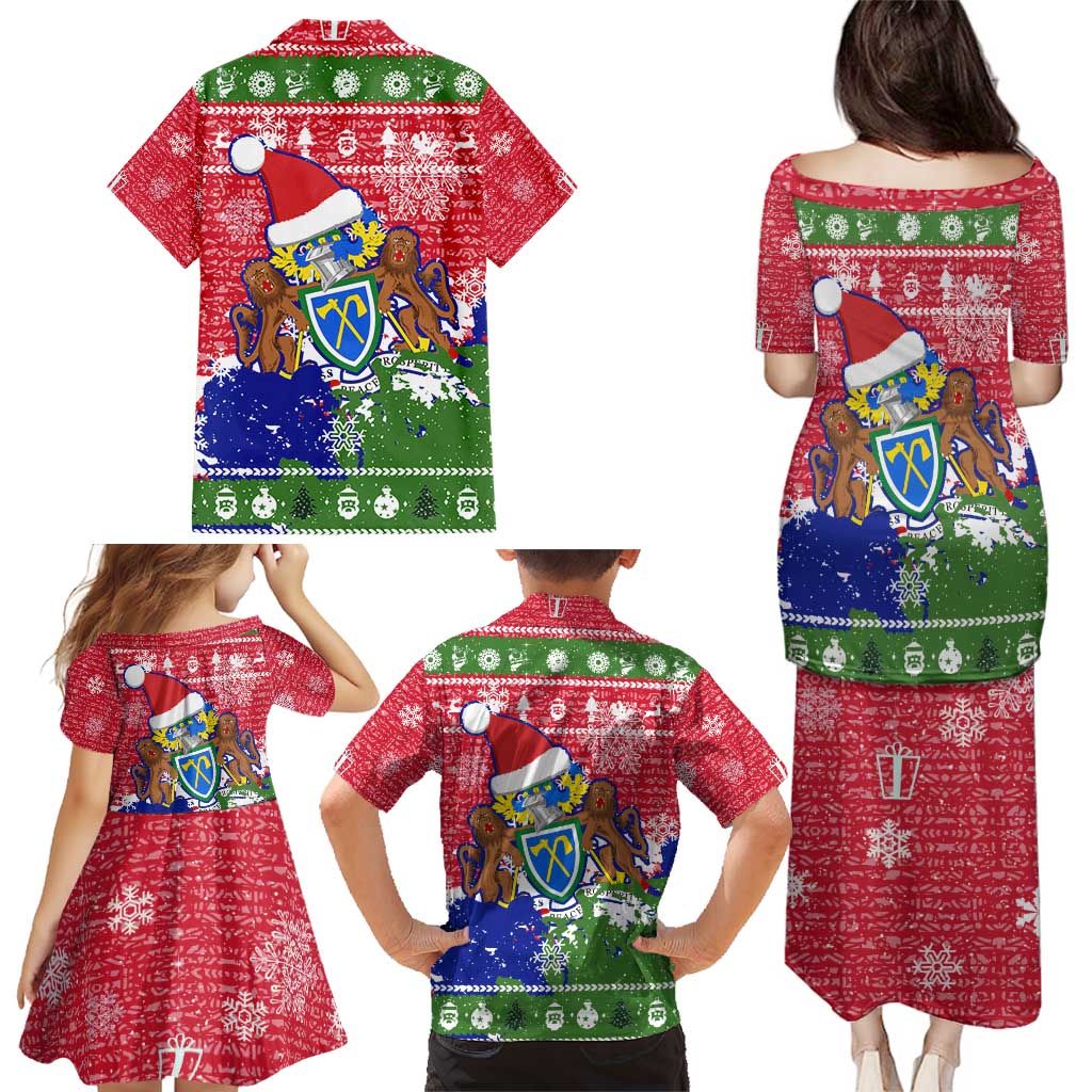 Gambia Christmas Family Matching Puletasi and Hawaiian Shirt with Santa Hippo National Coat of Arms Snowflakes and Festive Holiday - Wonder Print Shop