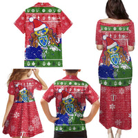 Gambia Christmas Family Matching Puletasi and Hawaiian Shirt with Santa Hippo National Coat of Arms Snowflakes and Festive Holiday - Wonder Print Shop