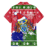 Gambia Christmas Family Matching Short Sleeve Bodycon Dress and Hawaiian Shirt with Santa Hippo National Coat of Arms Snowflakes and Festive Holiday - Wonder Print Shop