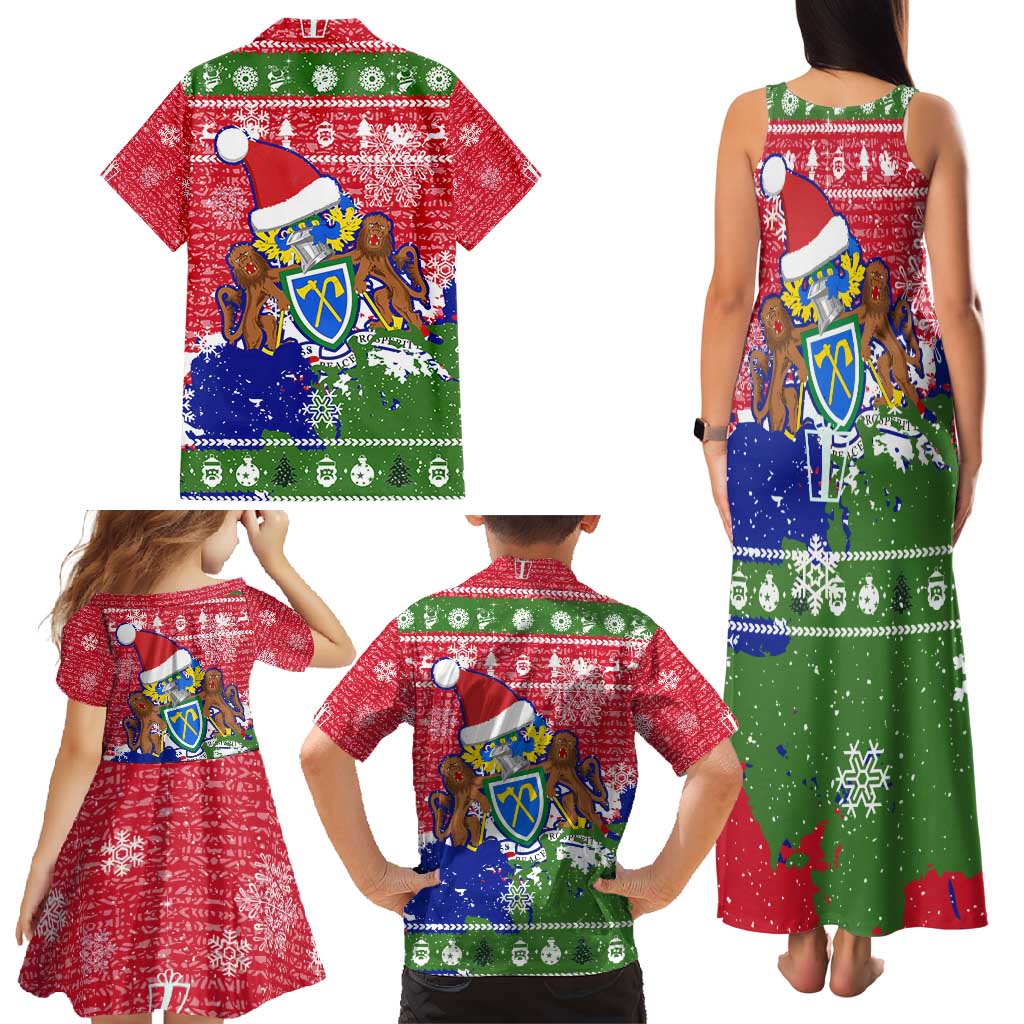 Gambia Christmas Family Matching Tank Maxi Dress and Hawaiian Shirt with Santa Hippo National Coat of Arms Snowflakes and Festive Holiday - Wonder Print Shop