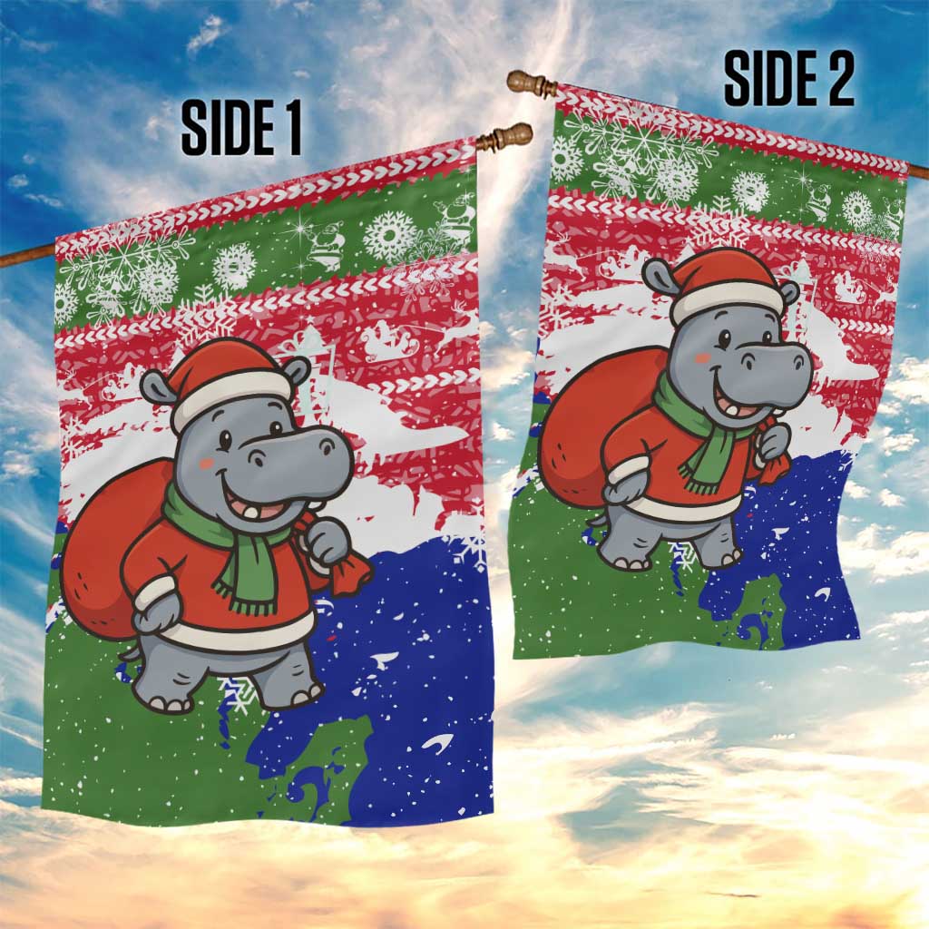 Gambia Christmas Garden Flag with Santa Hippo National Coat of Arms Snowflakes and Festive Holiday - Wonder Print Shop