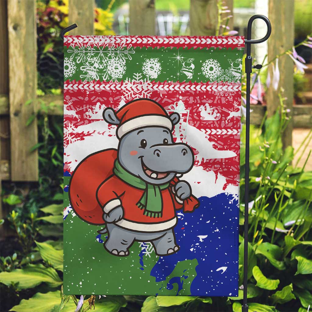 Gambia Christmas Garden Flag with Santa Hippo National Coat of Arms Snowflakes and Festive Holiday - Wonder Print Shop