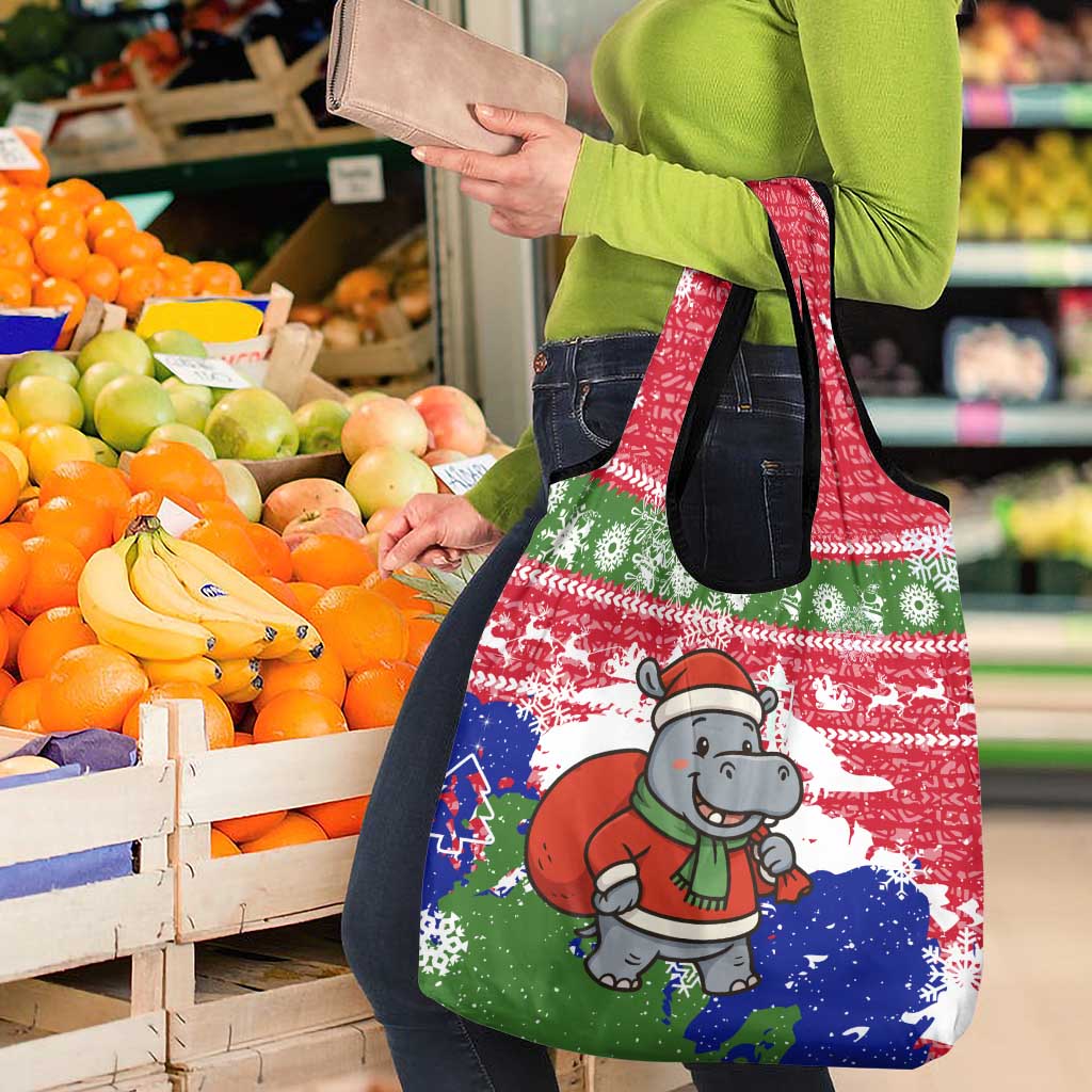 Gambia Christmas Grocery Bag with Santa Hippo National Coat of Arms Snowflakes and Festive Holiday - Wonder Print Shop