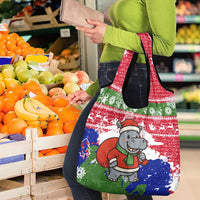 Gambia Christmas Grocery Bag with Santa Hippo National Coat of Arms Snowflakes and Festive Holiday - Wonder Print Shop