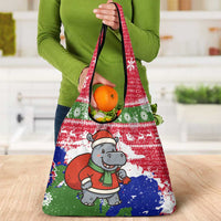 Gambia Christmas Grocery Bag with Santa Hippo National Coat of Arms Snowflakes and Festive Holiday - Wonder Print Shop