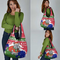 Gambia Christmas Grocery Bag with Santa Hippo National Coat of Arms Snowflakes and Festive Holiday - Wonder Print Shop