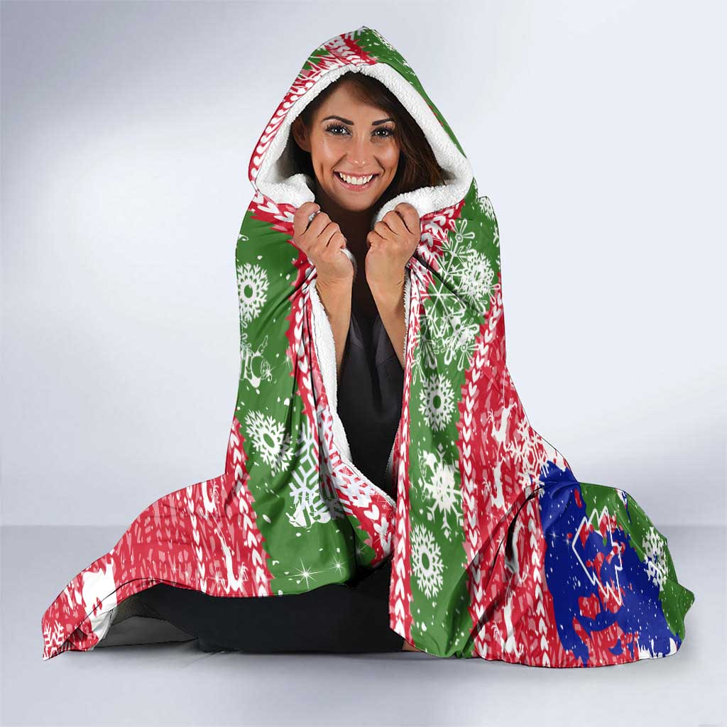 Gambia Christmas Hooded Blanket with Santa Hippo National Coat of Arms Snowflakes and Festive Holiday - Wonder Print Shop