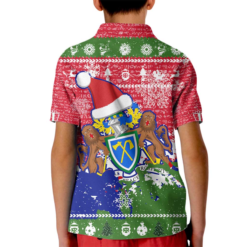 Gambia Christmas Kid Polo Shirt with Santa Hippo National Coat of Arms Snowflakes and Festive Holiday - Wonder Print Shop