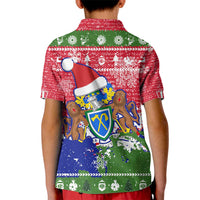 Gambia Christmas Kid Polo Shirt with Santa Hippo National Coat of Arms Snowflakes and Festive Holiday - Wonder Print Shop