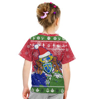 Gambia Christmas Kid T Shirt with Santa Hippo National Coat of Arms Snowflakes and Festive Holiday - Wonder Print Shop