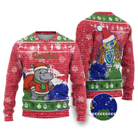 Gambia Christmas Ugly Christmas Sweater with Santa Hippo National Coat of Arms Snowflakes and Festive Holiday - Wonder Print Shop