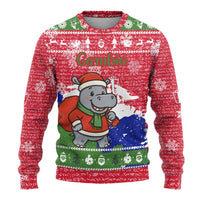 Gambia Christmas Ugly Christmas Sweater with Santa Hippo National Coat of Arms Snowflakes and Festive Holiday - Wonder Print Shop