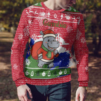 Gambia Christmas Ugly Christmas Sweater with Santa Hippo National Coat of Arms Snowflakes and Festive Holiday - Wonder Print Shop