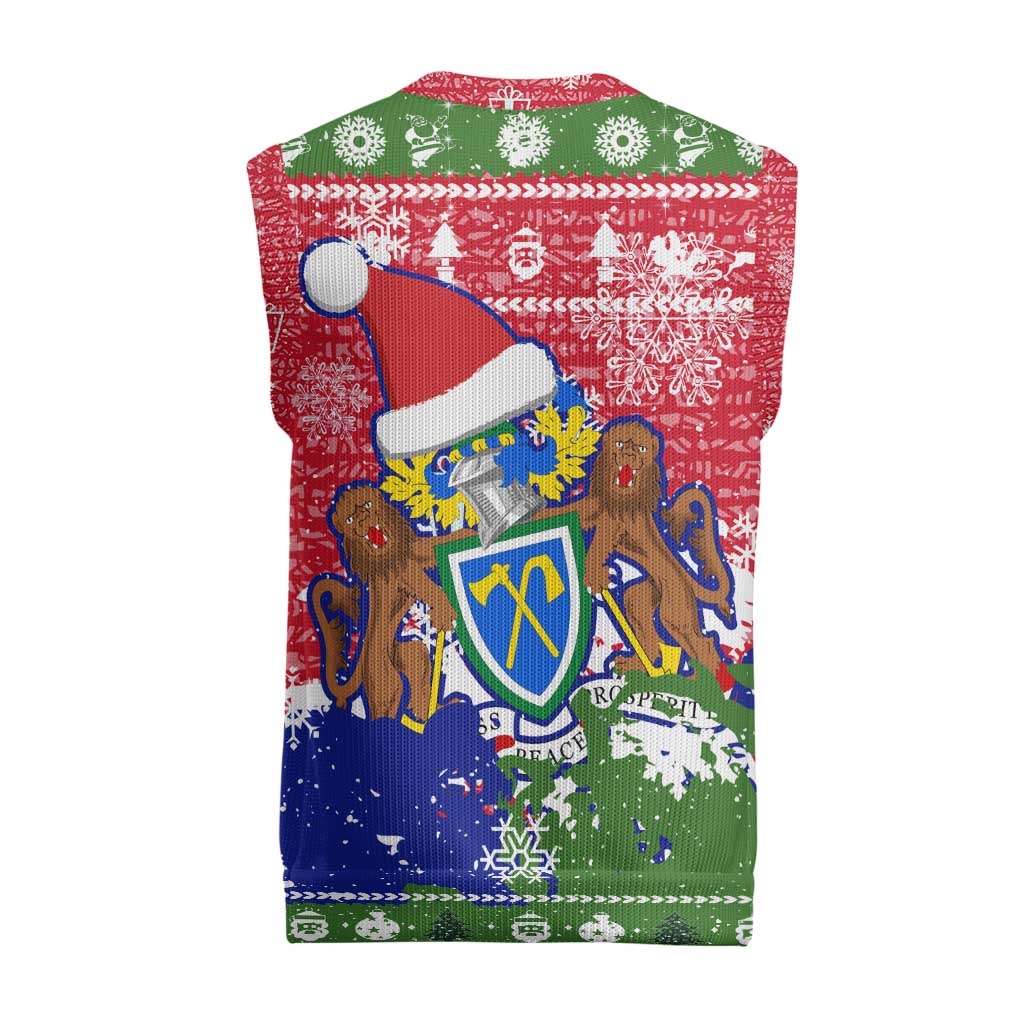 Gambia Christmas Knitted V-Neck Vest with Santa Hippo National Coat of Arms Snowflakes and Festive Holiday - Wonder Print Shop